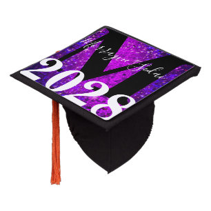 Toque De Diplômé Parties scintillant violet noir et blanc Monogramm