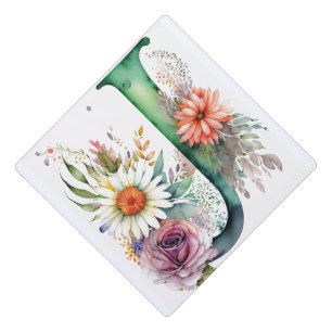 Toque De Diplômé Pastel Floral Aquarelle Monogramme Fleurs Faisy