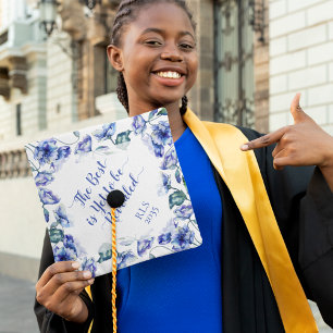 Toque De Diplômé Pépites bleues à aquarelle florale