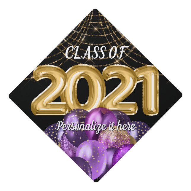 Toque De Diplômé Personnalisée Purple Gold Chic Classe de 2021 (Devant)