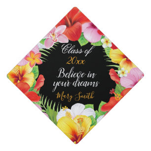 Toque De Diplômé Personnaliser florale exotique populaire Noir