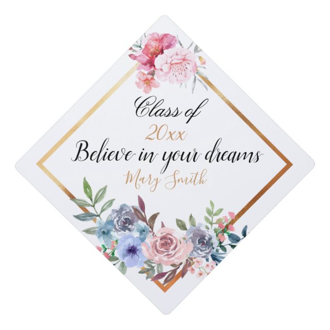 Toque De Diplômé Personnaliser florale populaire Or (Devant)