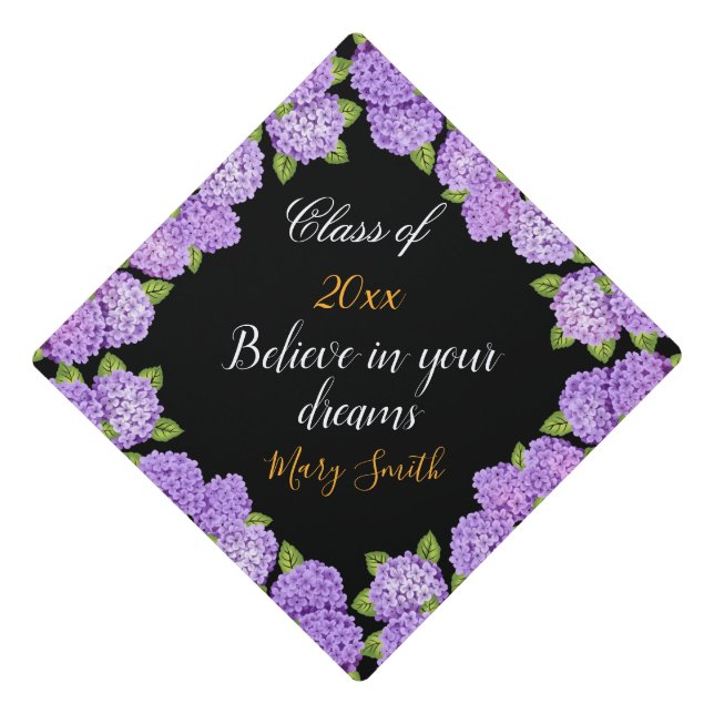 Toque De Diplômé Personnaliser florale pourpre populaire Noir (Devant)