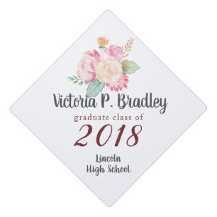 Toque De Diplômé Petit bouquet d'aquarelle sur le blanc - coutume