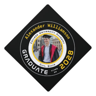 Toque De Diplômé Photo Moderne Jaune Noir Blanc