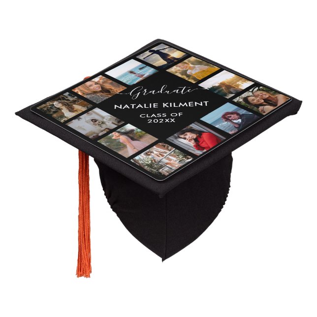 Toque De Diplômé Photographie noire et blanche Nom du collage (Incliné)