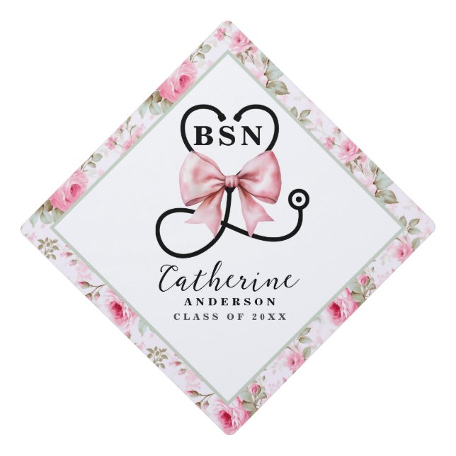 Toque De Diplômé Pink Bow Nurse BSN (Devant)