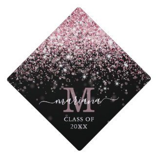 Toque De Diplômé Pink Confetti Monogram Graduation Cap Topper