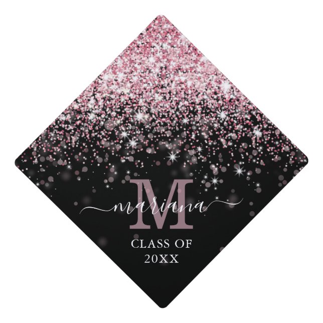 Toque De Diplômé Pink Confetti Monogram Graduation Cap Topper (Devant)