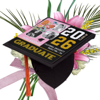 Toque De Diplômé Pink Photo Graduation Hat, Flower Graduate, Modern