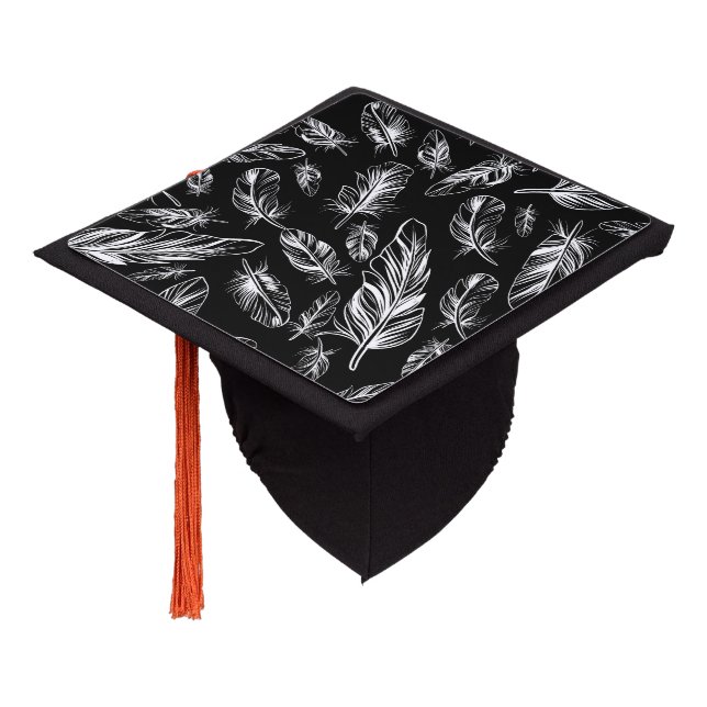 Toque De Diplômé Plumes noires et blanches (Incliné)