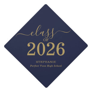 Toque De Diplômé Promotion 2026 Or Script Bleu