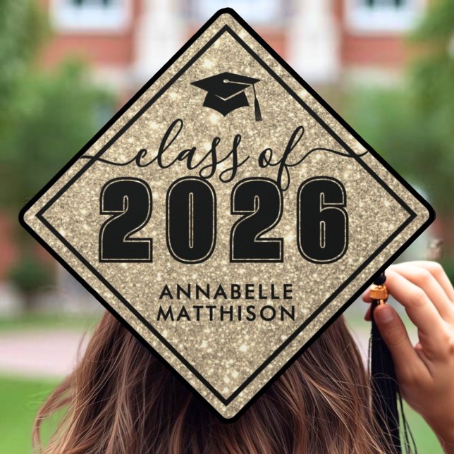 Toque De Diplômé Promotion 2026 Paillettes Dorées (Class Of 2026 Gold Glitter Graduation Cap Topper)