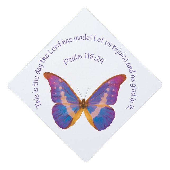 Toque De Diplômé Psaume 118:24 et papillon aquarelle (Devant)