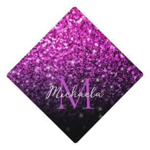 Toque De Diplômé Purple Pink Ombre faux scintillant Monogramme
