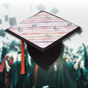 Toque De Diplômé Rayures de feuilles à l'aquarelle pastel vintage
