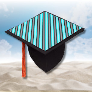 Toque De Diplômé Rayures d'effet en métal 3D noir et bleu néon mode