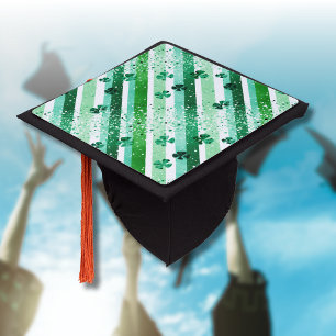 Toque De Diplômé Rayures verticales blanches et vertes classiques a