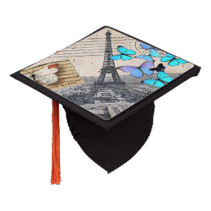 Toque De Diplômé romantique papillon bleu français paris tour eiffe