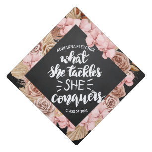 Toque De Diplômé Rose Boho Floral Inspirational Script Graduation