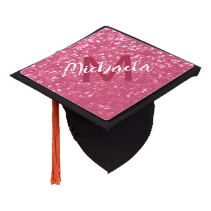 Toque De Diplômé Rose faux paillettes scintillantes Monogramme rose