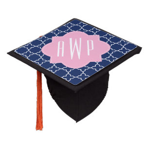 Toque De Diplômé Rose + Gland bleu Topper de monogramme de