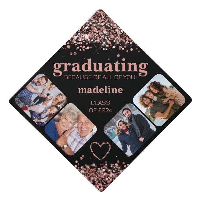 Toque De Diplômé Rose Gold Parties scintillant moderne Photo Black  (Devant)