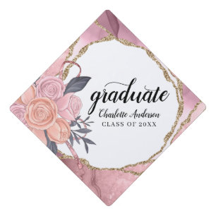 Toque De Diplômé Rose Parties scintillant or Floral