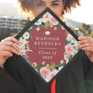 Toque De Diplômé Rose Poussiéreuse Teinte Botanique Fleurie Nom Per