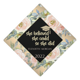 Toque De Diplômé Roses Fleurs Or Message de Motivation