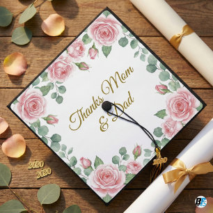Toque De Diplômé Roses roses et or "Merci Maman et Papa" pour la re