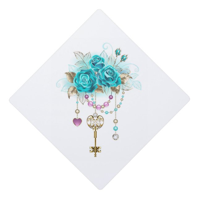 Toque De Diplômé Roses turquoise avec touches (Devant)