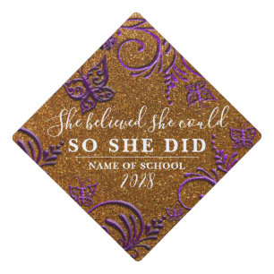 Toque De Diplômé Royal Purple Gold Parties scintillant Grand Papill