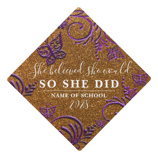 Toque De Diplômé Royal Purple Gold Parties scintillant Grand Papill (Devant)
