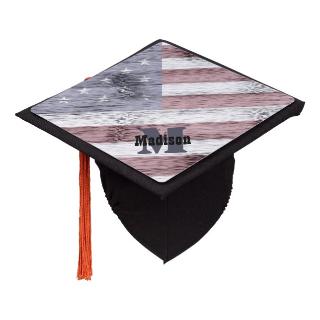 Toque De Diplômé Russe Rouge Blanc Bleu Bois Drapeau américain Mono (Incliné)