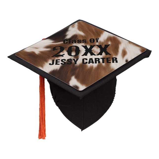 Toque De Diplômé Rustique Pays Occidental Brown Cowhide Personnalis (Incliné)