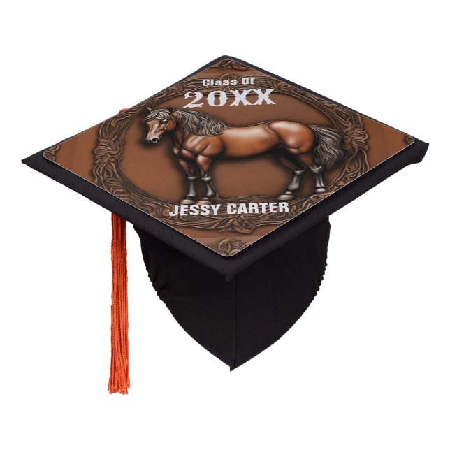 Toque De Diplômé Rustique Western Pays Cheval Brown Personnalisé (Incliné)