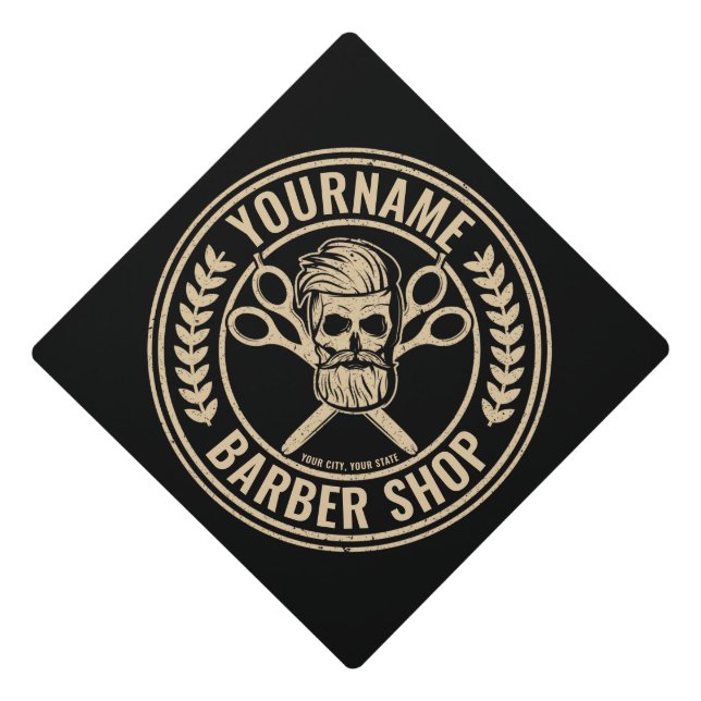 Toque De Diplômé Salon de coiffure personnalisé Skull Rockabilly (Devant)