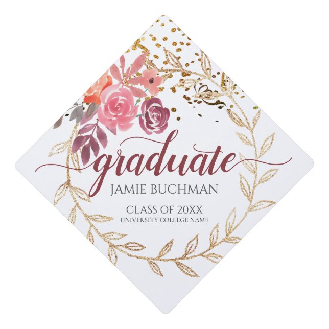 Toque De Diplômé Script de Parties scintillant florale (Devant)