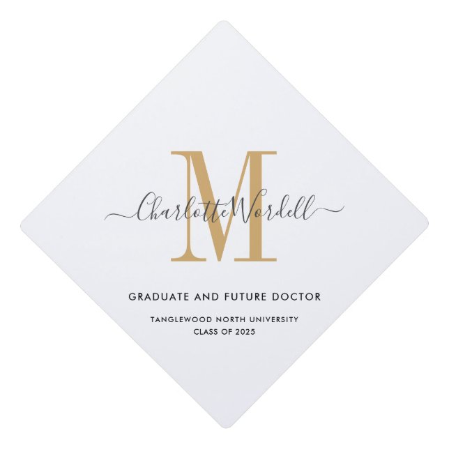 Toque De Diplômé Script Or Simple Et Monogramme Serif (Devant)