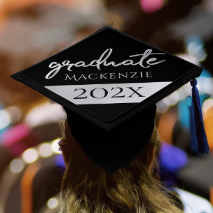Toque De Diplômé Script Silver Gradué Faux Metallic tendance