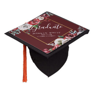 Toque De Diplômé Script tendance de graduation florale d'ivoire rou