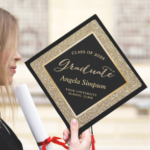Toque De Diplômé Scripture de bordure dorée scintillante de 2026