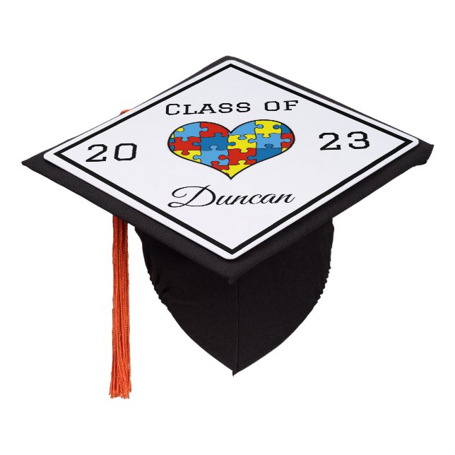 Toque De Diplômé Sensibilisation sur l'autisme Nom et classe person (Incliné)