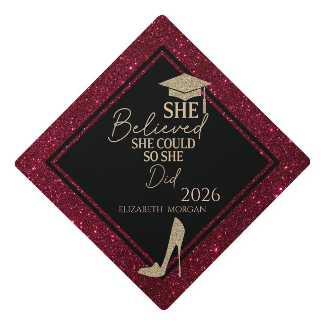 Toque De Diplômé  She Believed Gold Glitter High Heels Red (Devant)