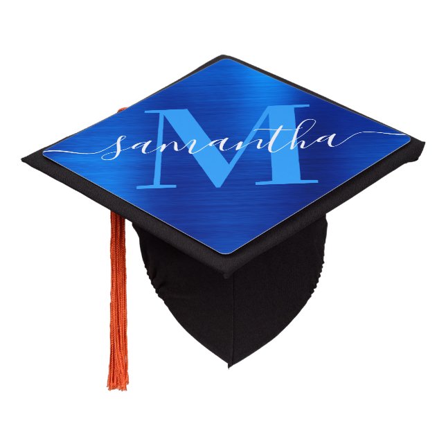 Toque De Diplômé Signature Monogramme Royal Blue Foil (Incliné)
