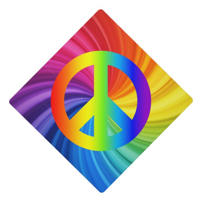 Toque De Diplômé Signe de paix arc-en-ciel LGBTQ+ Pride (Devant)