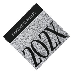 Toque De Diplômé Silver gris clair faux étincelles Nom personnalisé