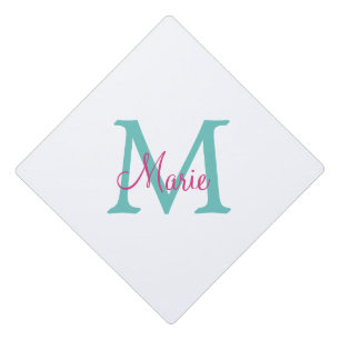 Toque De Diplômé simple minimal ajouter nom monogramme vert rose bl