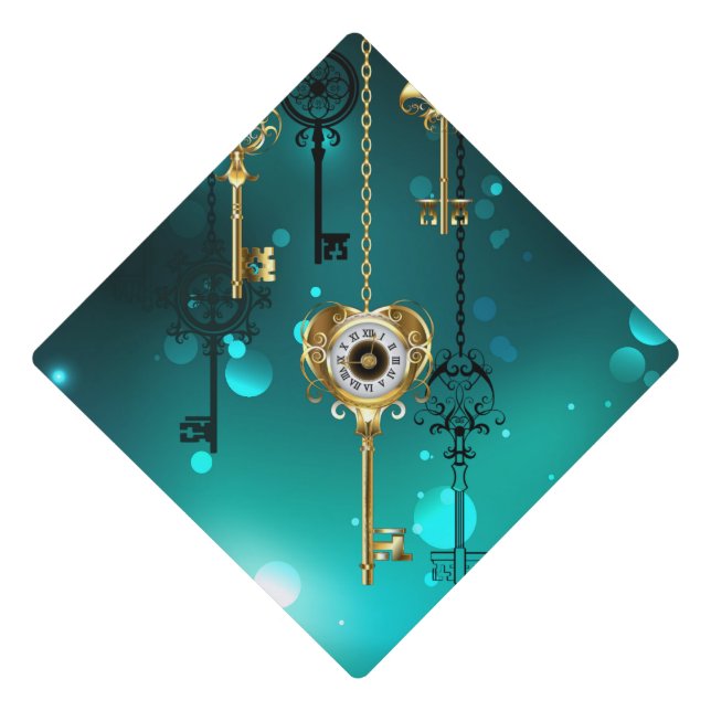 Toque De Diplômé Skeleton Keys on Green Background (Devant)